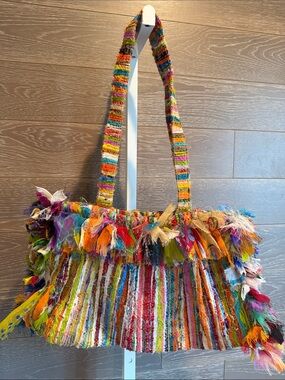 Colorful Multi-Stripe Fringe Shoulder Bag - Unbranded